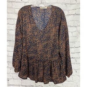 Haptics By Holly Harper Blue Orange‎ Abstract Dot Long Sleeve M Blouse